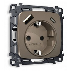 Розетка с заземлением и 2хusb type a и c, без рамки ambrella volt quant mo640010